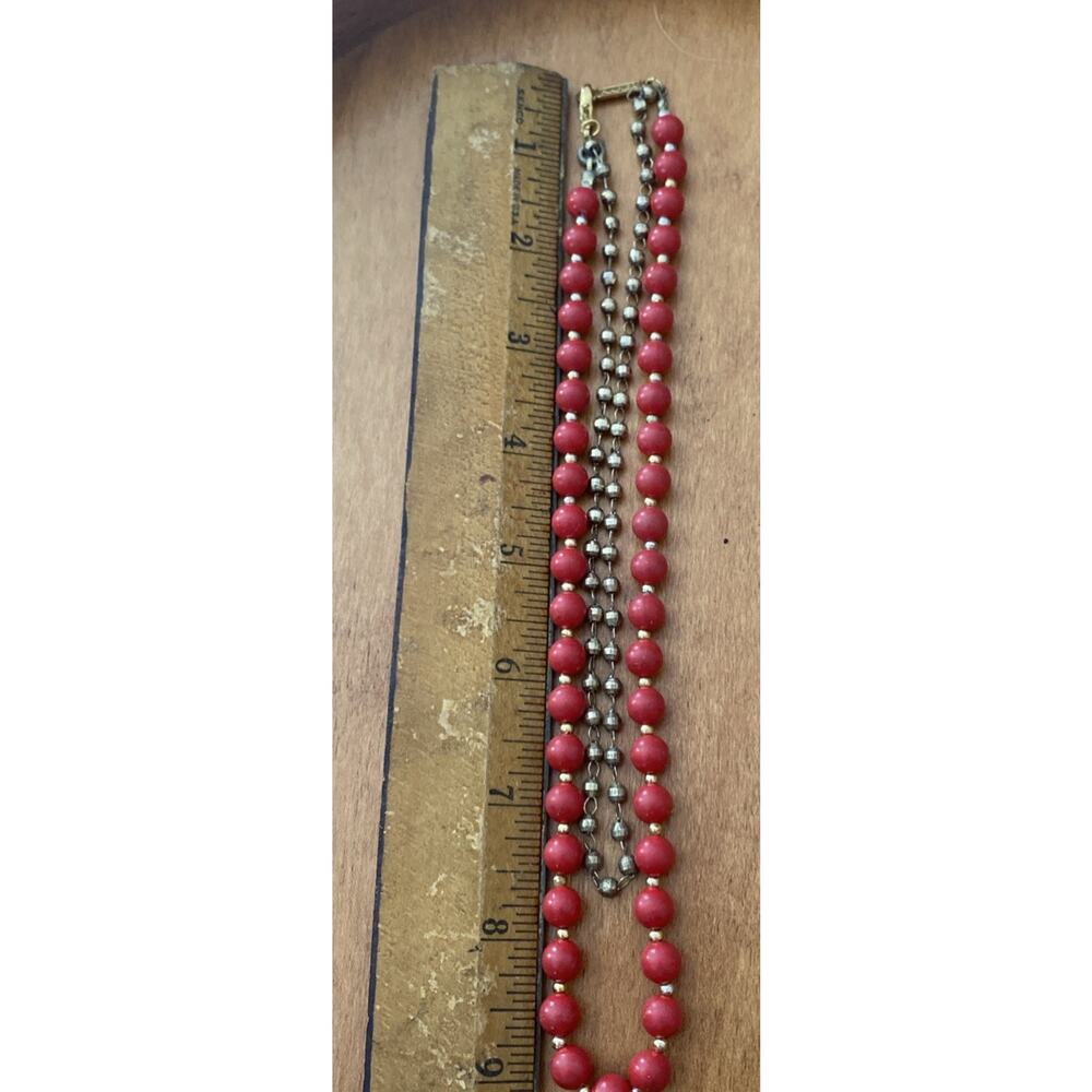 Napier Two Tier Red And Gold Tone Beaded Necklace - Picture 5 of 5